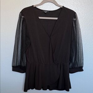 A.U.W large Black Sheer Sleeve Blouse